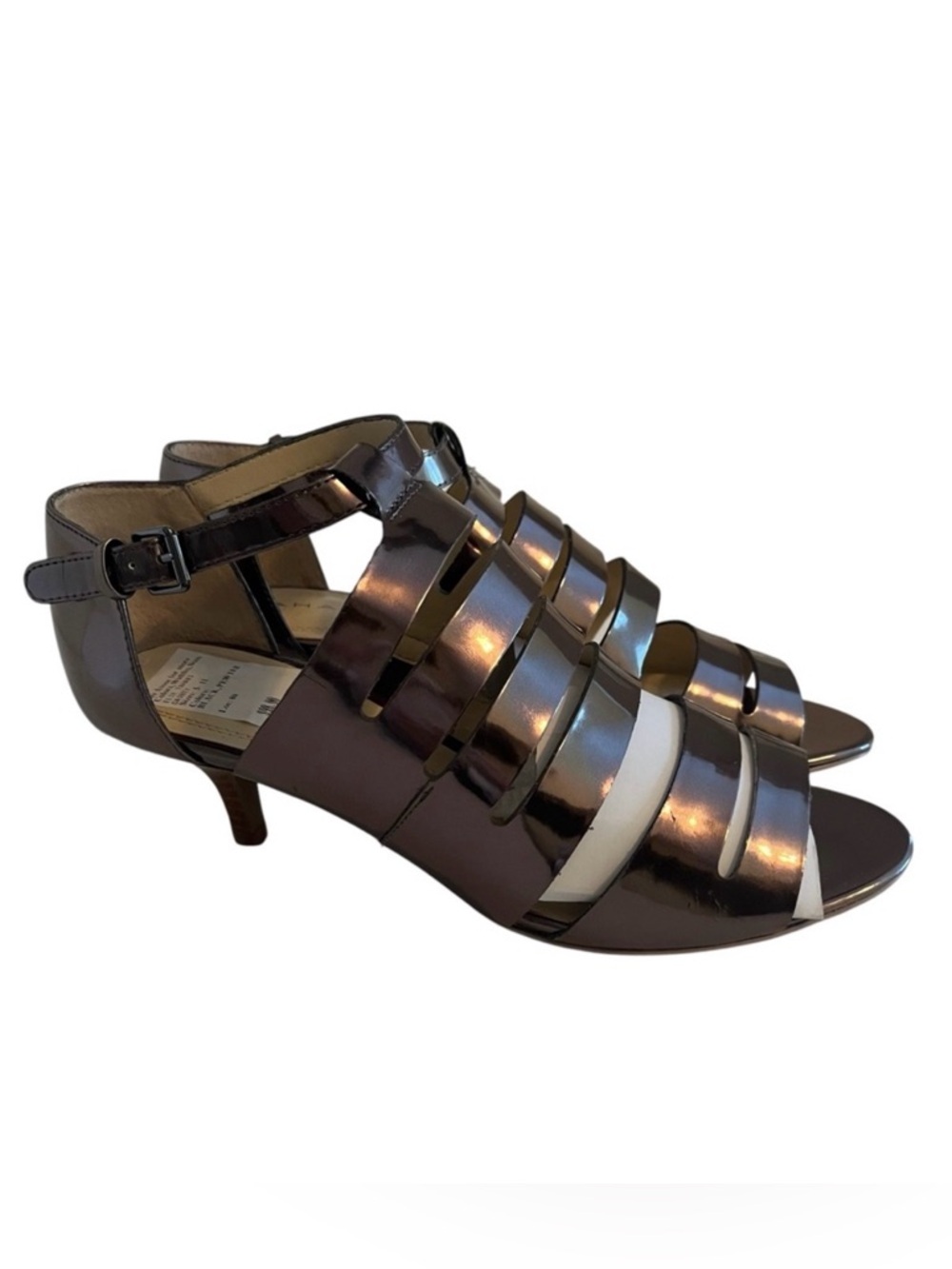 Tahari Pewter Open Toe Kitten Heel "Dainty" Gladiator Style Shoe 8.5